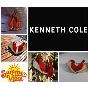 Kenneth Cole Red Suede Espadrille Wedge Sandals